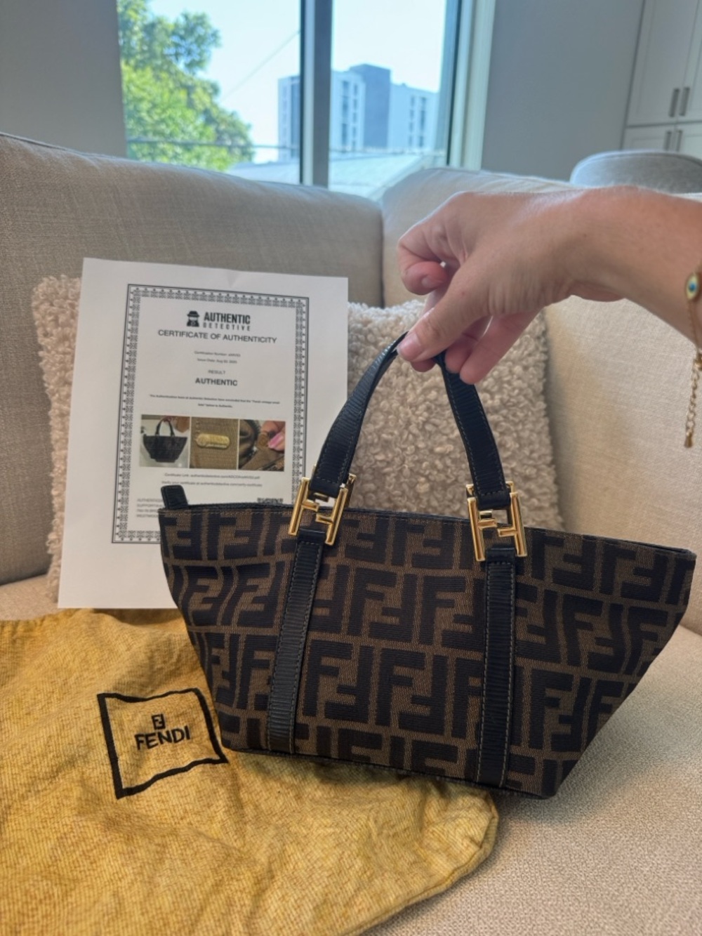 RARE Fendi Zucca Mini Bag Y2K FF Logo Vintage Brown Canvas Top Handle AUTHENTIC